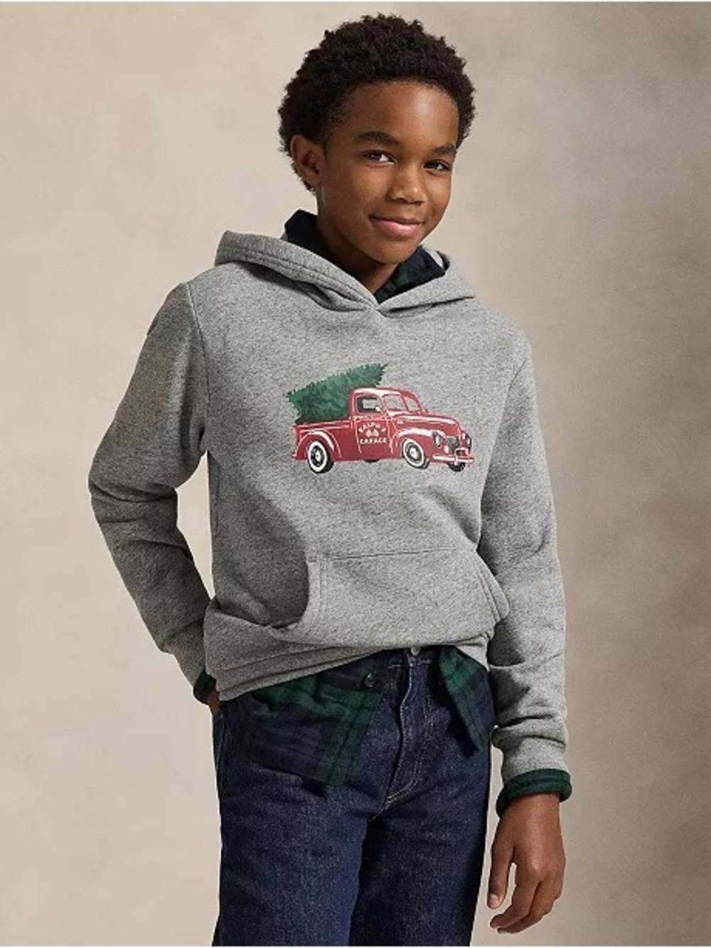 Polo Ralph Lauren Boys Gray Christmas Truck Hoodie Sweater Size S 8 Years NWT